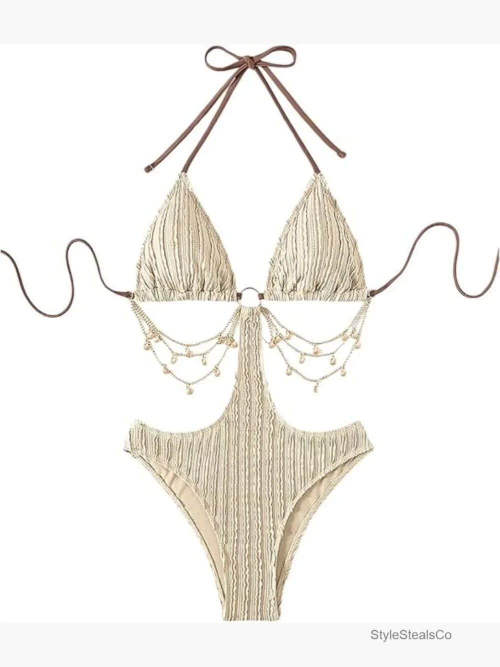 Chain Linked Cut Out Halter One Piece Swimsuit High Stretch